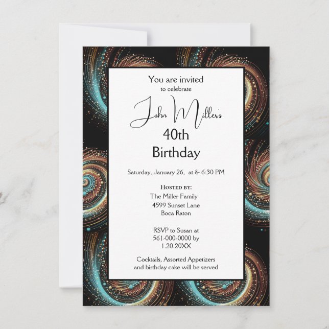 Invitation Fête d'anniversaire 40 ans pour homme moderne  (Devant)