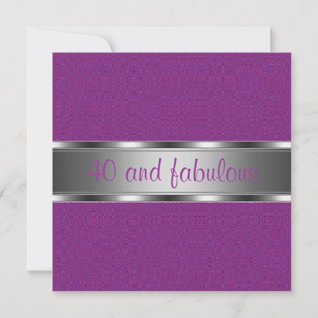 Invitation Fête d'anniversaire 40 ans Purple Silver Fabulous (Devant)