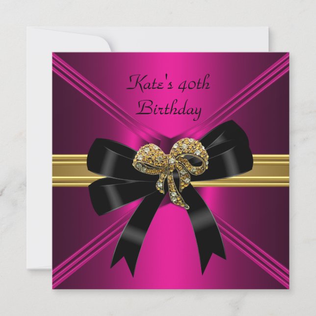 Invitation Fête d'anniversaire 40 ans riche royal noir rose v (Devant)