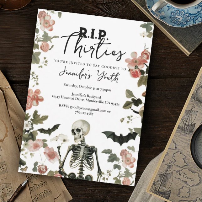 Invitation Fête d'anniversaire 40 ans RIP 30s Skeleton Rose F (Créateur téléchargé)