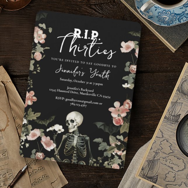 Invitation Fête d'anniversaire 40 ans RIP Thirties Skeleton F (Créateur téléchargé)