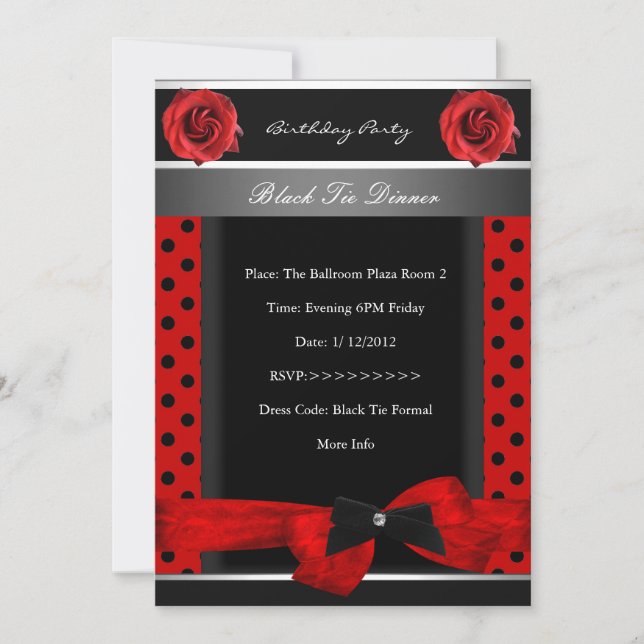 Invitation Fête d'anniversaire 40 ans Rose à tache rouge Crav (Devant)