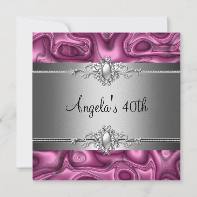Invitation Fête d'anniversaire 40 ans Rose Argent Abstrait (Devant)