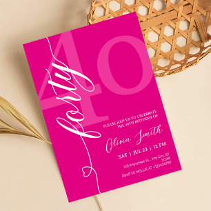 Invitation Fête d'anniversaire 40 ans Rose Moderne