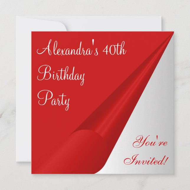 Invitation Fête d'anniversaire 40 ans Rouge Argent Blanc (Devant)
