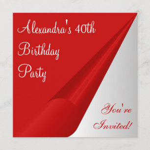 Invitation Fête d'anniversaire 40 ans Rouge Argent Blanc