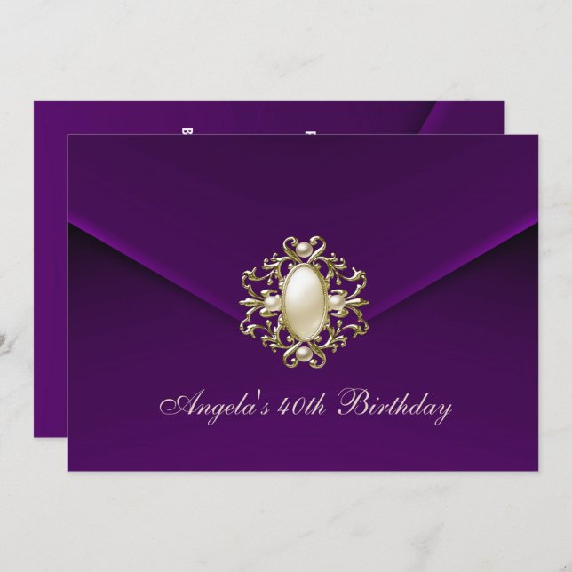 Invitation Fête d'anniversaire 40 ans Royal Dark Plum Velvet  (Devant / Derrière)