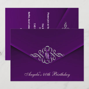 Invitation Fête d'anniversaire 40 ans Royal Silver Plum Velve