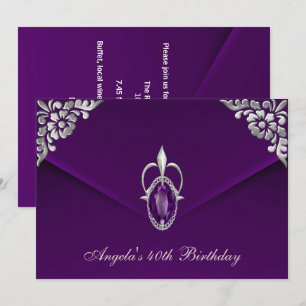 Invitation Fête d'anniversaire 40 ans Royal Silver Plum Velve