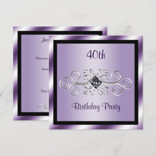 Invitation Fête d'anniversaire 40 ans Silver Swirls & Diamond