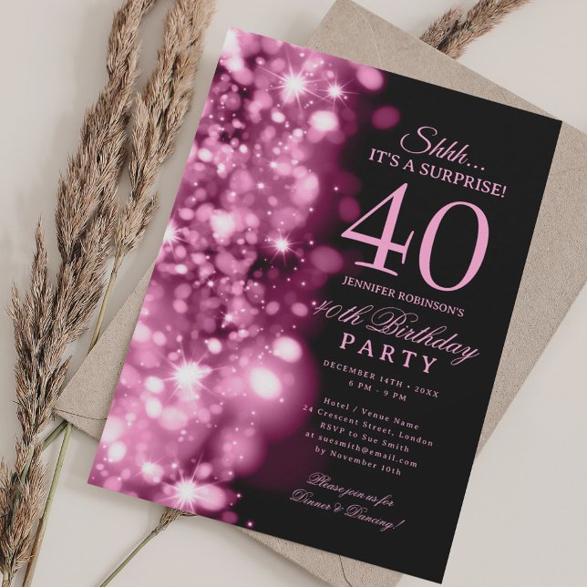Invitation Fête d'anniversaire 40 ans surprise rose poudrée G (Blush Pink Glam Surprise 40th Birthday Party Invitation)