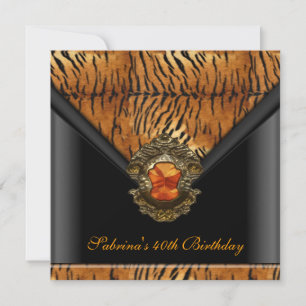 Invitation Fête d'anniversaire 40 ans Tigre Noir Orange Rayur