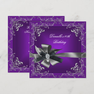 Invitation Fête d'anniversaire 40 ans Violet Argent Noir Gris