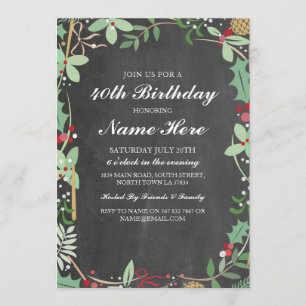 Invitation Fête d'anniversaire 40e 50e Rustic ChalK Berry Inv