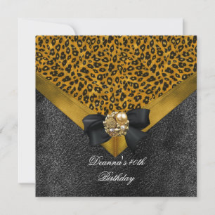 Invitation Fête d'anniversaire 40e Joyau Leopard Gold Black