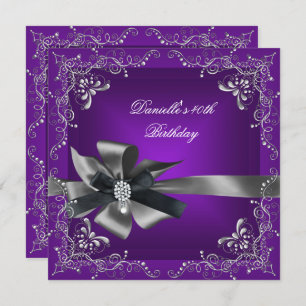 Invitation Fête d'anniversaire 40e Purple Silver Black Grey
