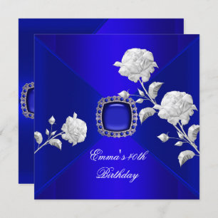 Invitation Fête d'anniversaire 40e Royal Blue Silver Rose