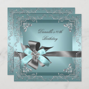Invitation Fête d'anniversaire 40e Turquoise bleu gris argent