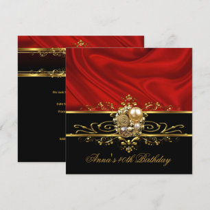 Invitation Fête d'anniversaire 40ème Soie Rouge Or Noir Rayur