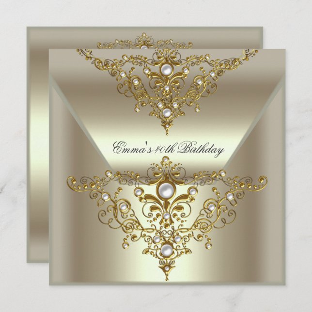Invitation Fête d'anniversaire 40th Gold Mint Crème Pearl (Devant / Derrière)