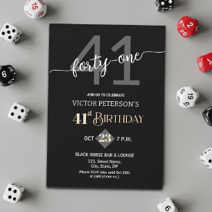 Invitation Fête d'anniversaire 41 ans Hommes Minimaliste Noir