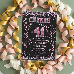 Invitation Fête d'anniversaire 41 ans Strass Rose Pailletés