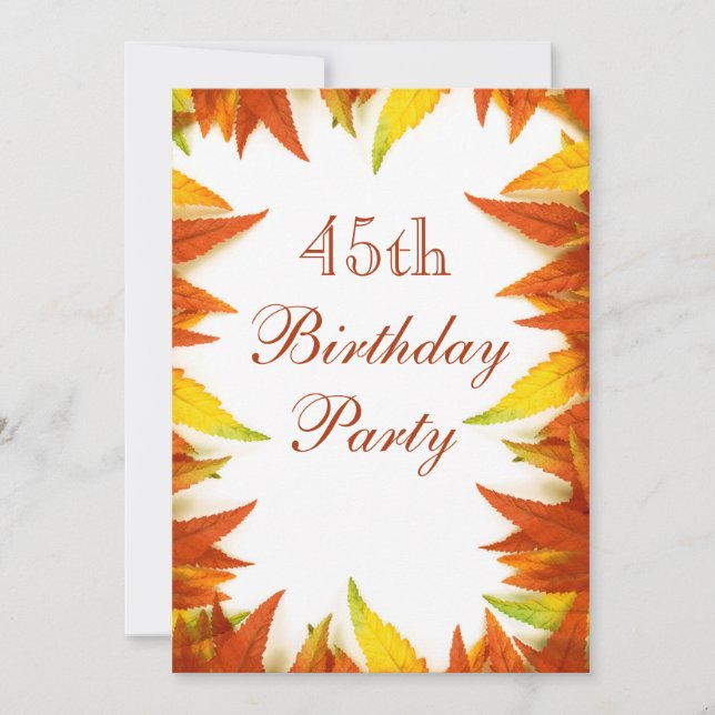 Invitation Fête d'anniversaire 45 ans Feuilles d'automne (Devant)