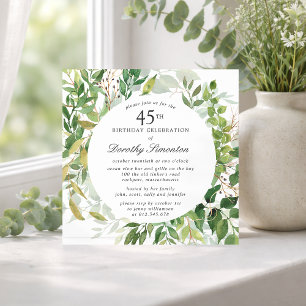 Invitation Fête d'anniversaire 45 ans Moderne Botanique Verte