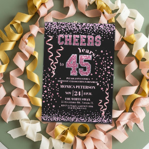 Invitation Fête d'anniversaire 45 ans Strass Rose Pailleté