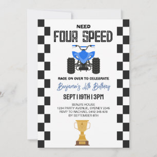 Invitation Fête d'anniversaire 4 ans ATV Quad 4 roues