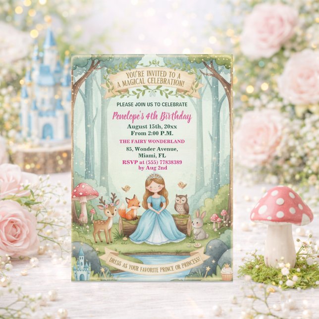 Invitation Fête d'anniversaire 4 ans de la princesse avec les (Créateur téléchargé)