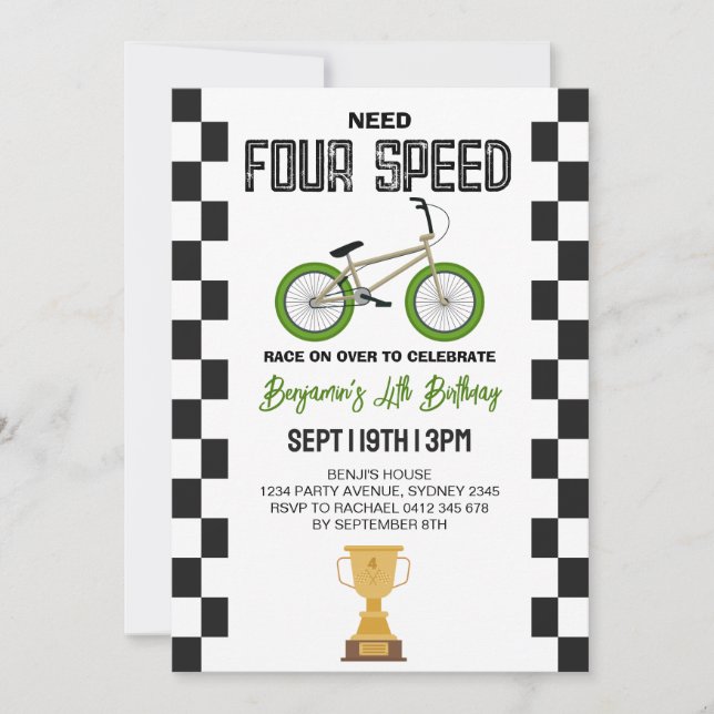 Invitation Fête d'anniversaire 4 ans de vélo BMX (Devant)