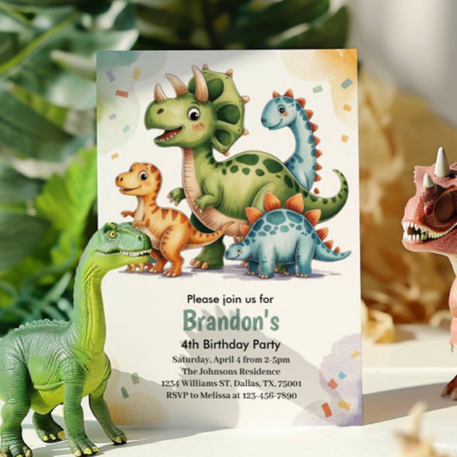 Invitation Fête d'anniversaire 4 ans dinosaure pour enfants m (Créateur téléchargé)