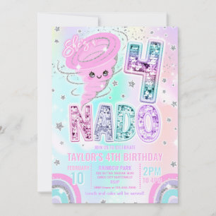Invitation Fête d'anniversaire 4 ans Four Nado Rainbow Glitte