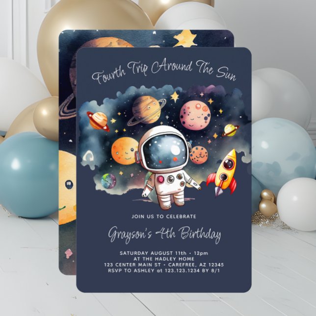 Invitation Fête d'anniversaire 4 ans Planètes de l'espace ext (Créateur téléchargé)