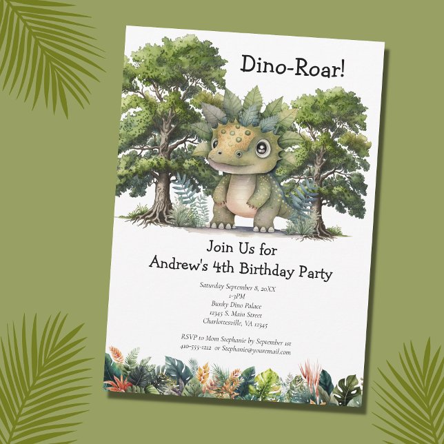 Invitation Fête d'anniversaire 4 ans pour garçons Dinosaure (Créateur téléchargé)