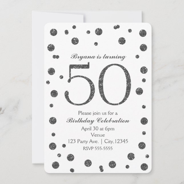 Invitation Fête d'anniversaire 50 ans 50 ans points pailletés (Devant)