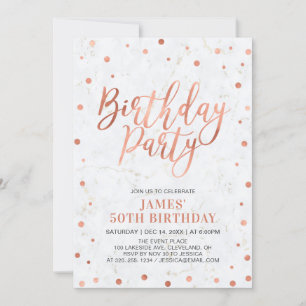 Invitation Fête d'anniversaire 50 ans adulte confettis cuivré