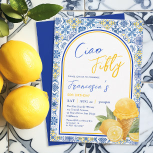 Invitation Fête d'anniversaire 50 ans Amalfi Carreaux Eté Ita