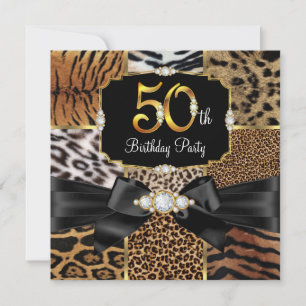 Invitation Fête d'anniversaire 50 ans Animal Sauvage Or Diama