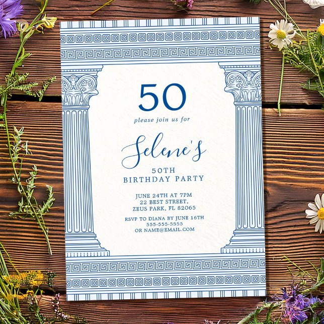 Invitation Fête d'anniversaire 50 ans avec temple grec de cou (Créateur téléchargé)