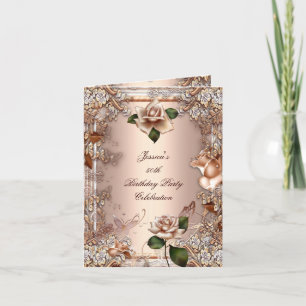 Invitation Fête d'anniversaire 50 ans Beige Or Ros