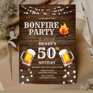 Invitation Fête d'anniversaire 50 ans Bière Feu de Bois Rusti