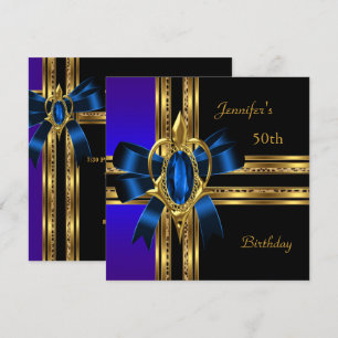 Invitation Fête d'anniversaire 50 ans Bijou Cœur Bleu Or