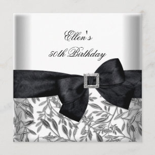Invitation Fête d'anniversaire 50 ans Blanc Argent Bijou Noir