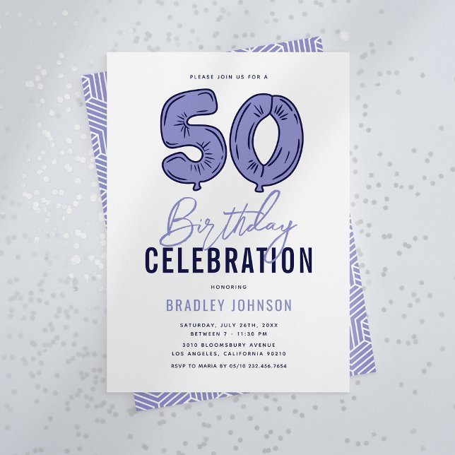 Invitation Fête d'anniversaire 50 ans bleue (Créateur téléchargé)