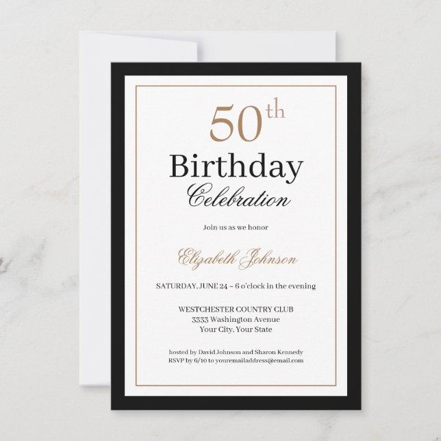 Invitation Fête d'anniversaire 50 ans Classic Gold Black (Devant)
