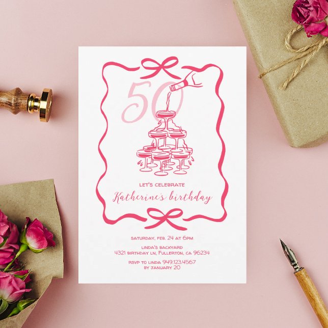 Invitation Fête d'anniversaire 50 ans Cocktail de Champagne D (Créateur téléchargé)