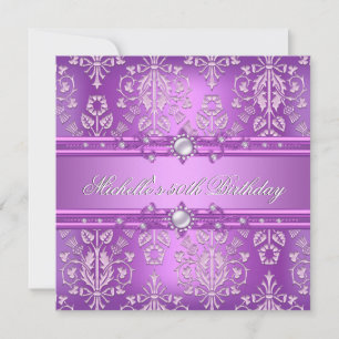 Invitation Fête d'anniversaire 50 ans Damask perle rose viole