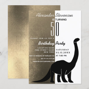 Invitation Fête d'anniversaire 50 ans de dinosaure noir or et